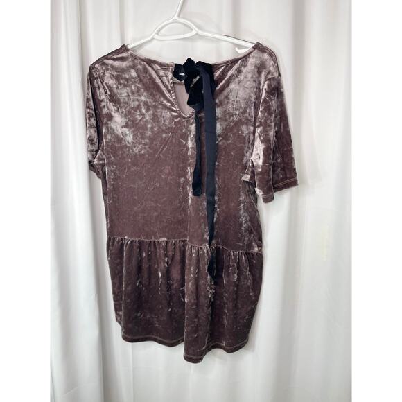 Anthropologie Pleione shirt blouse top crushed velvet purple w black tie XL - Picture 3 of 12